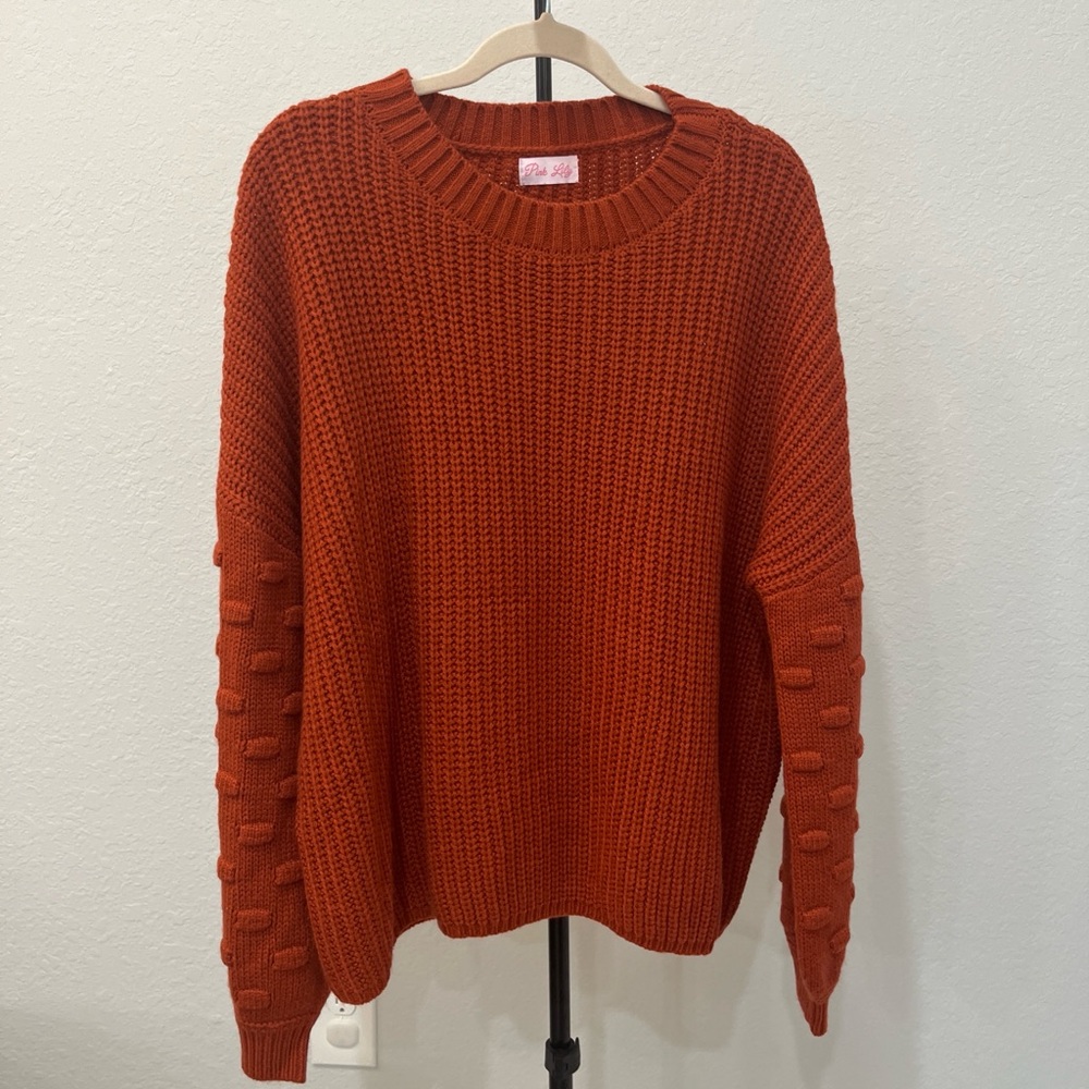 Pink Lily Textured Knit Sweater - Rust